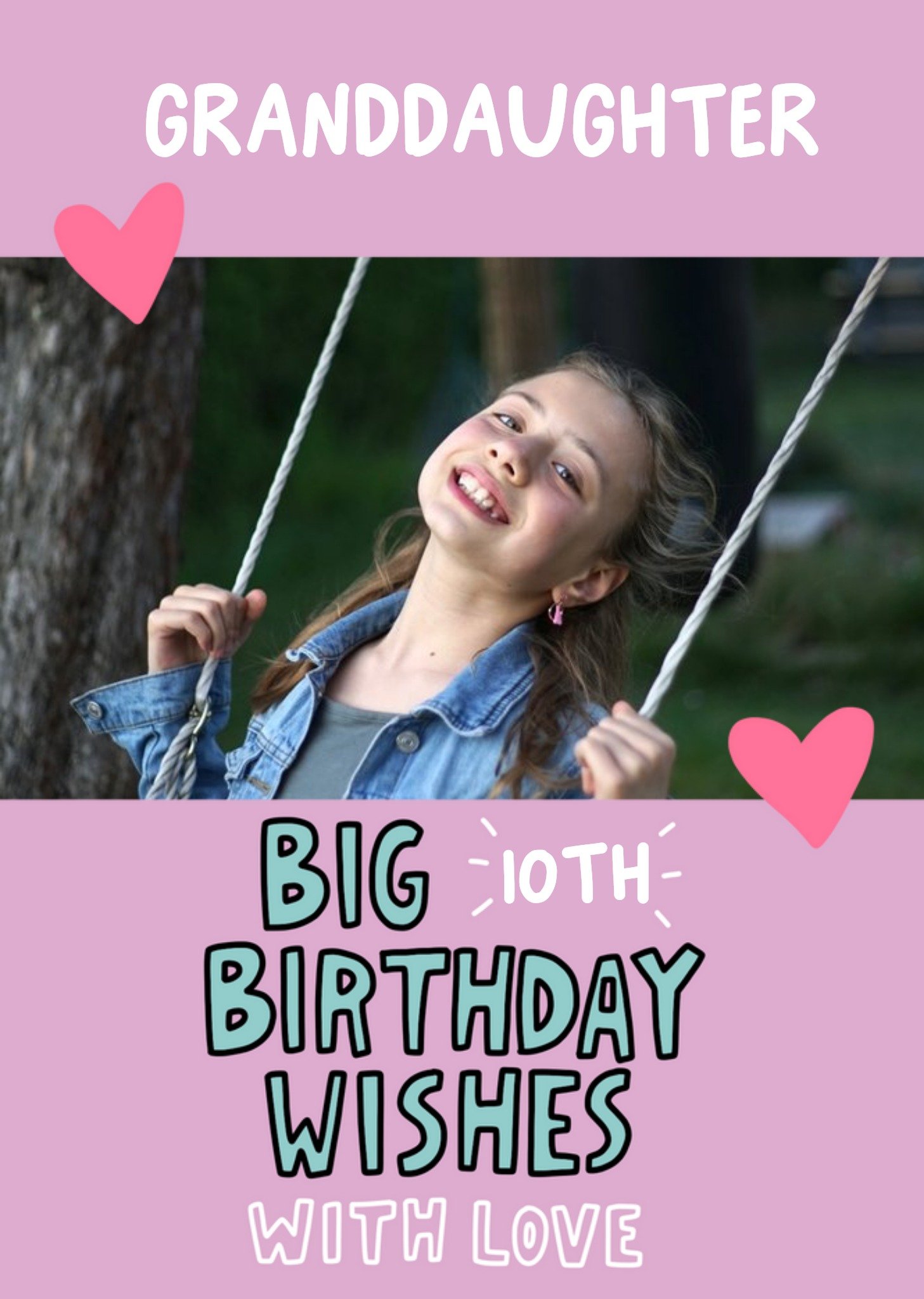 Angela Chick Illustrated Love Hearts Granddaughter 10th Birthday Photo Upload Card Ecard