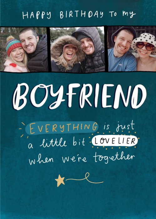 Typographic Boyfriend Happy Birthday Photo Upload Card