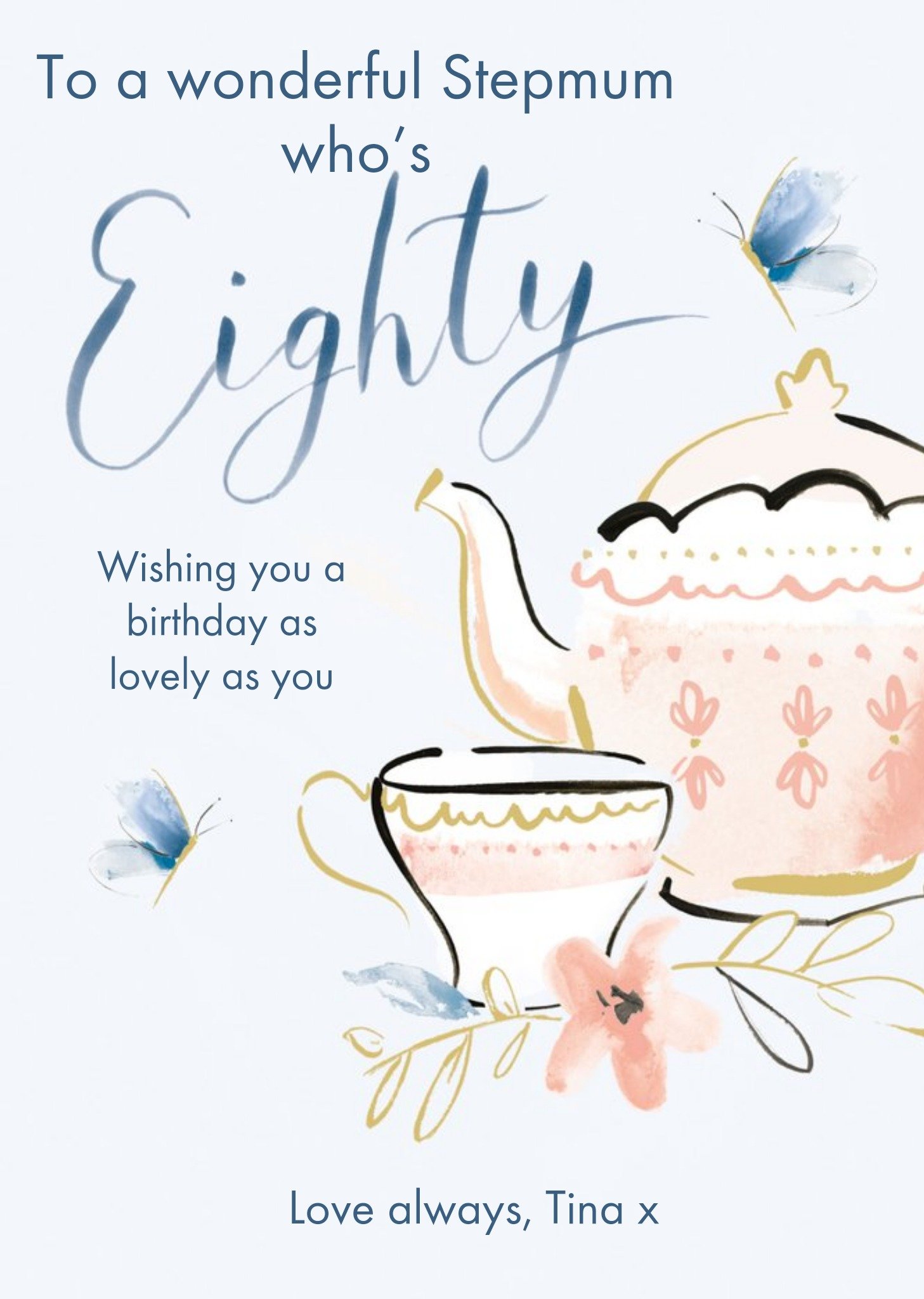 Moonpig Clintons Blue Tea Set 80th Birthday Card, Large