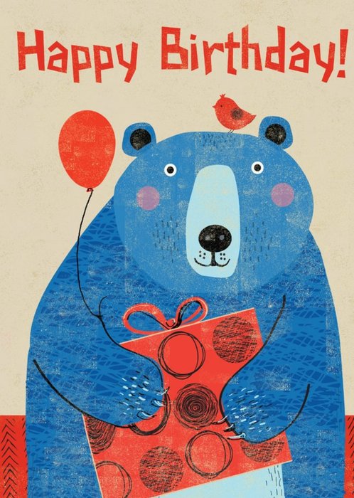 Cute Bear Holding Present Birthday Card