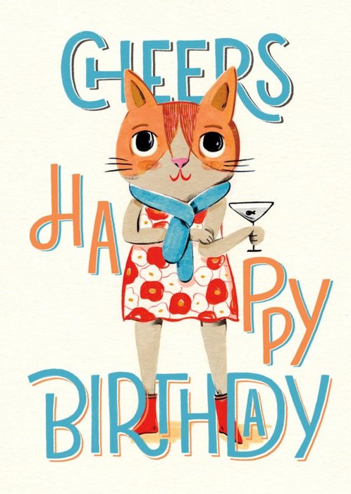 Illustration Of A Stylish Cat Enjoying A Cocktail Birthday Card