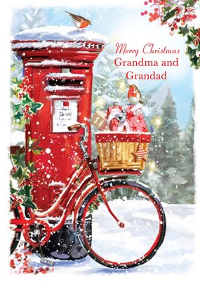 Traditional Post Box Christmas Card for Granny And Grandad