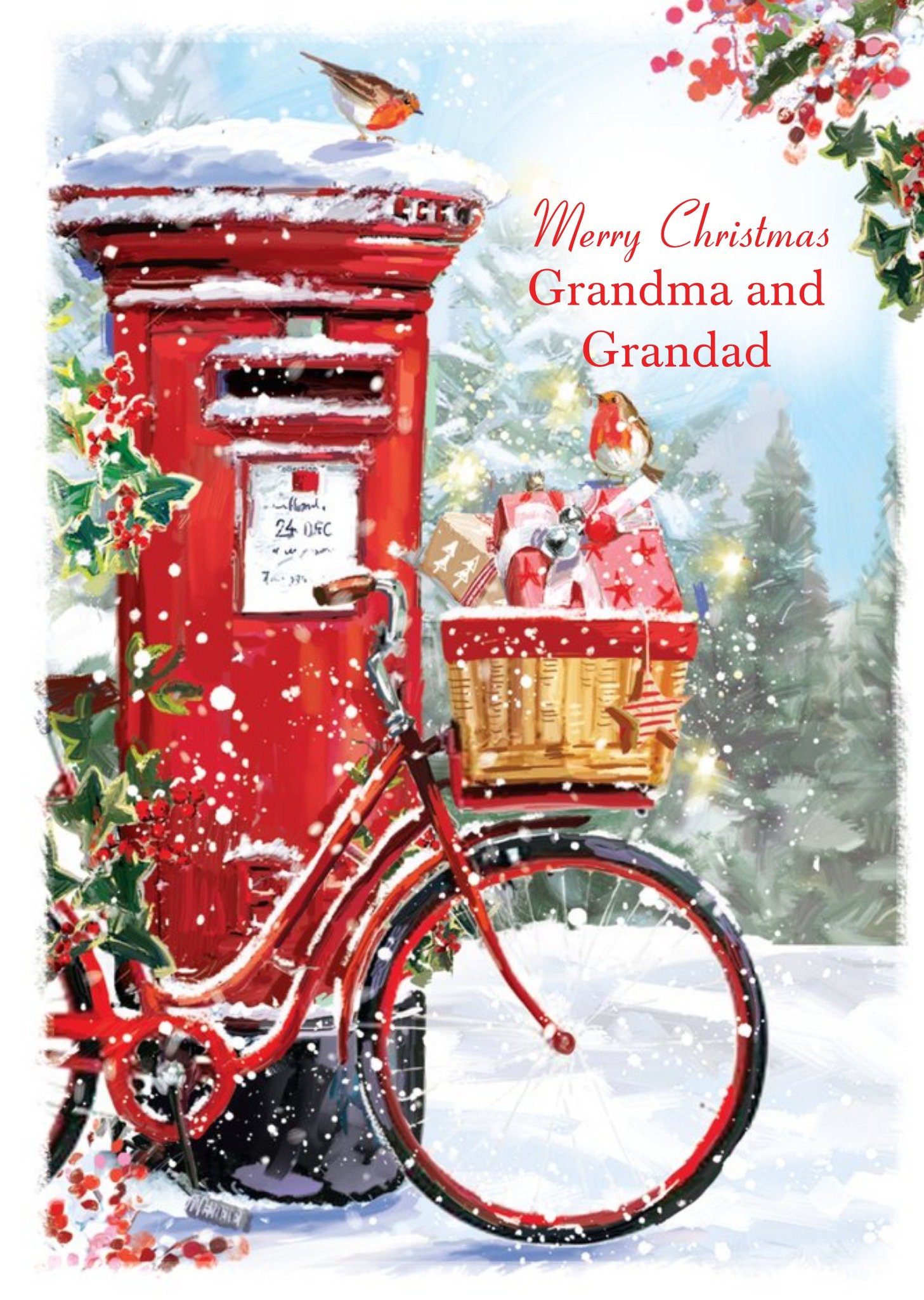 Ling Design Traditional Post Box Christmas Card For Granny And Grandad, Large