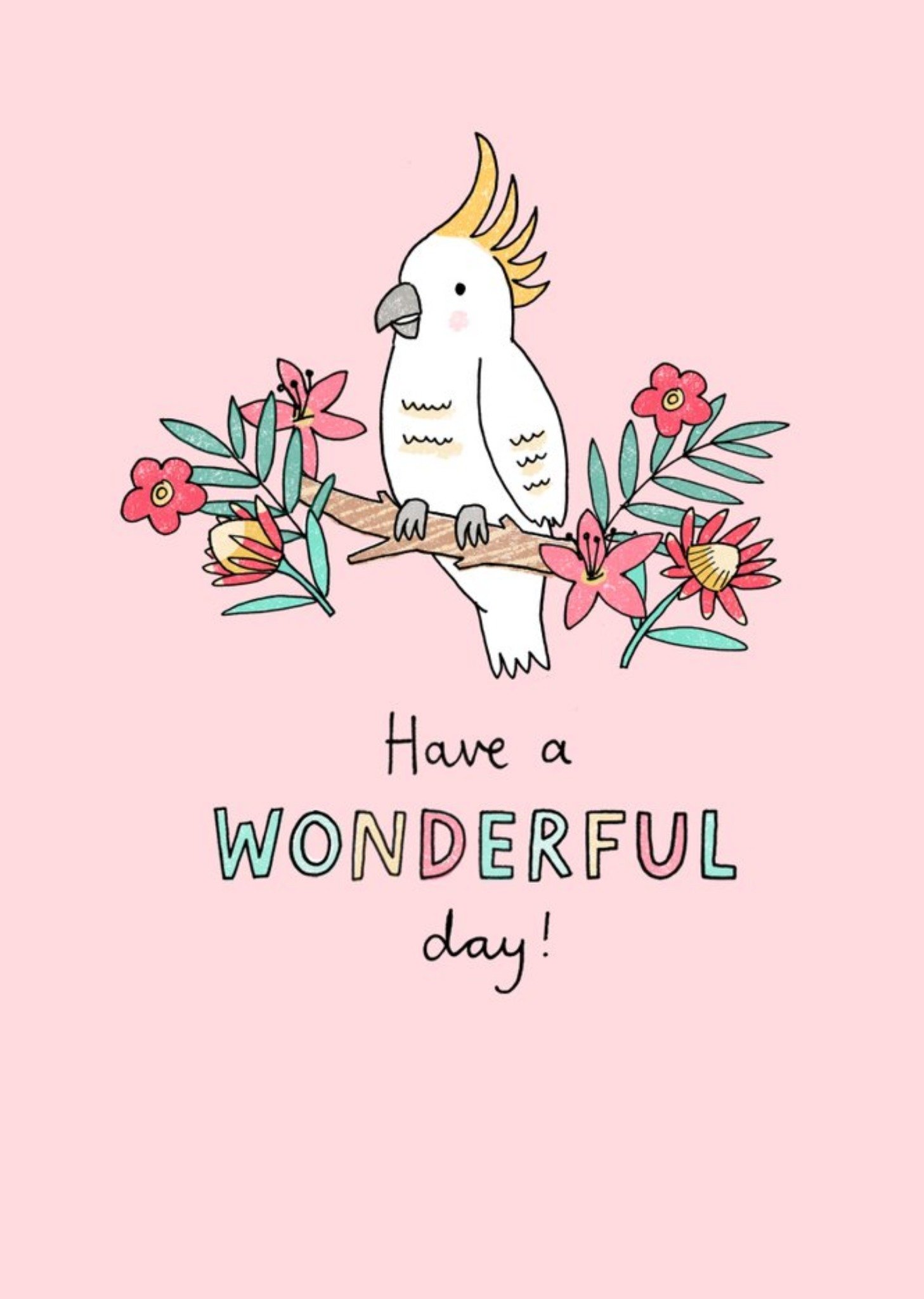 Jenny Seddon Cute Pink Illustrated Cockatoo Birthday Card Ecard