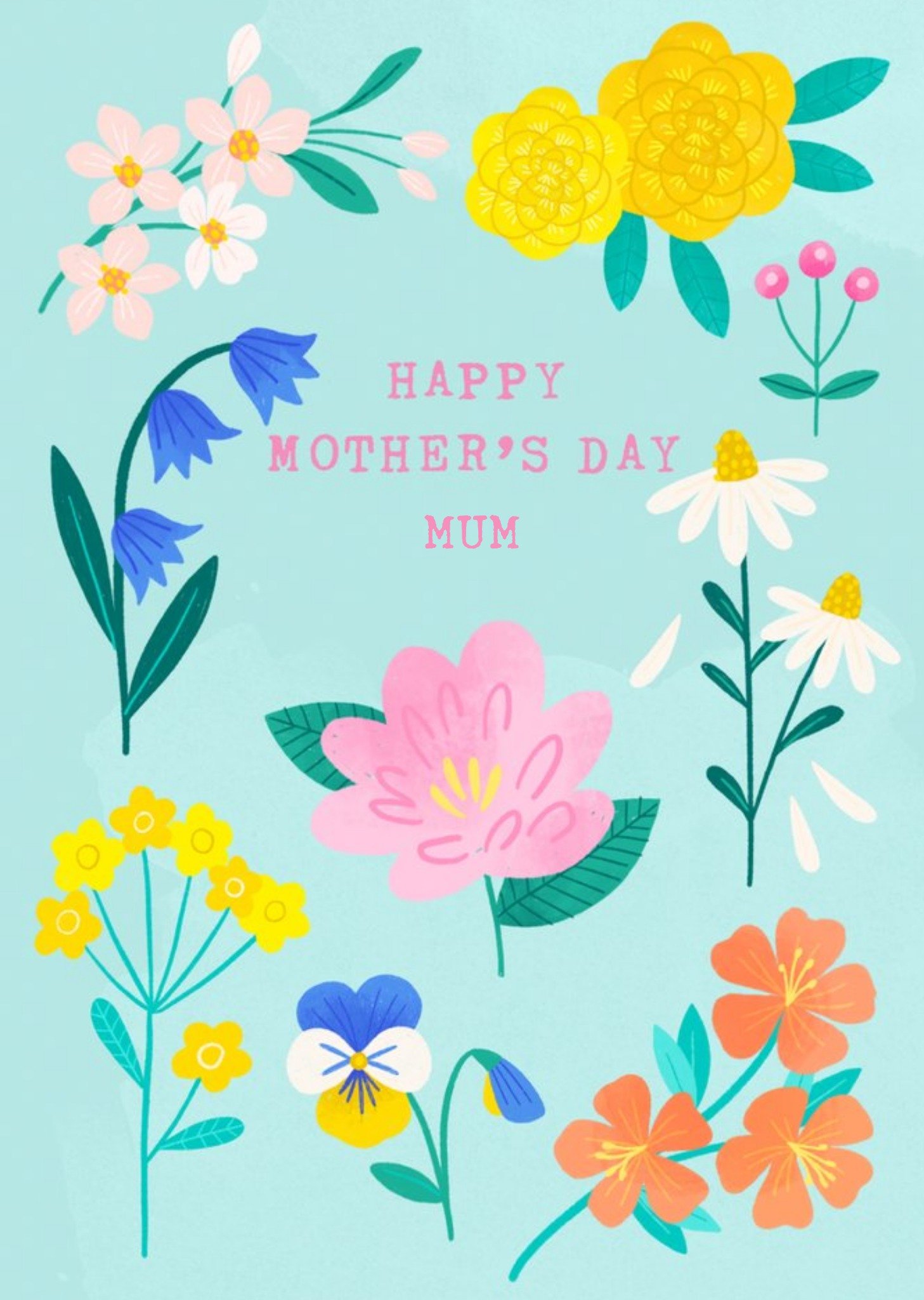Moonpig Illustrated Bright Floral Happy Mother's Day Mum Card, Large