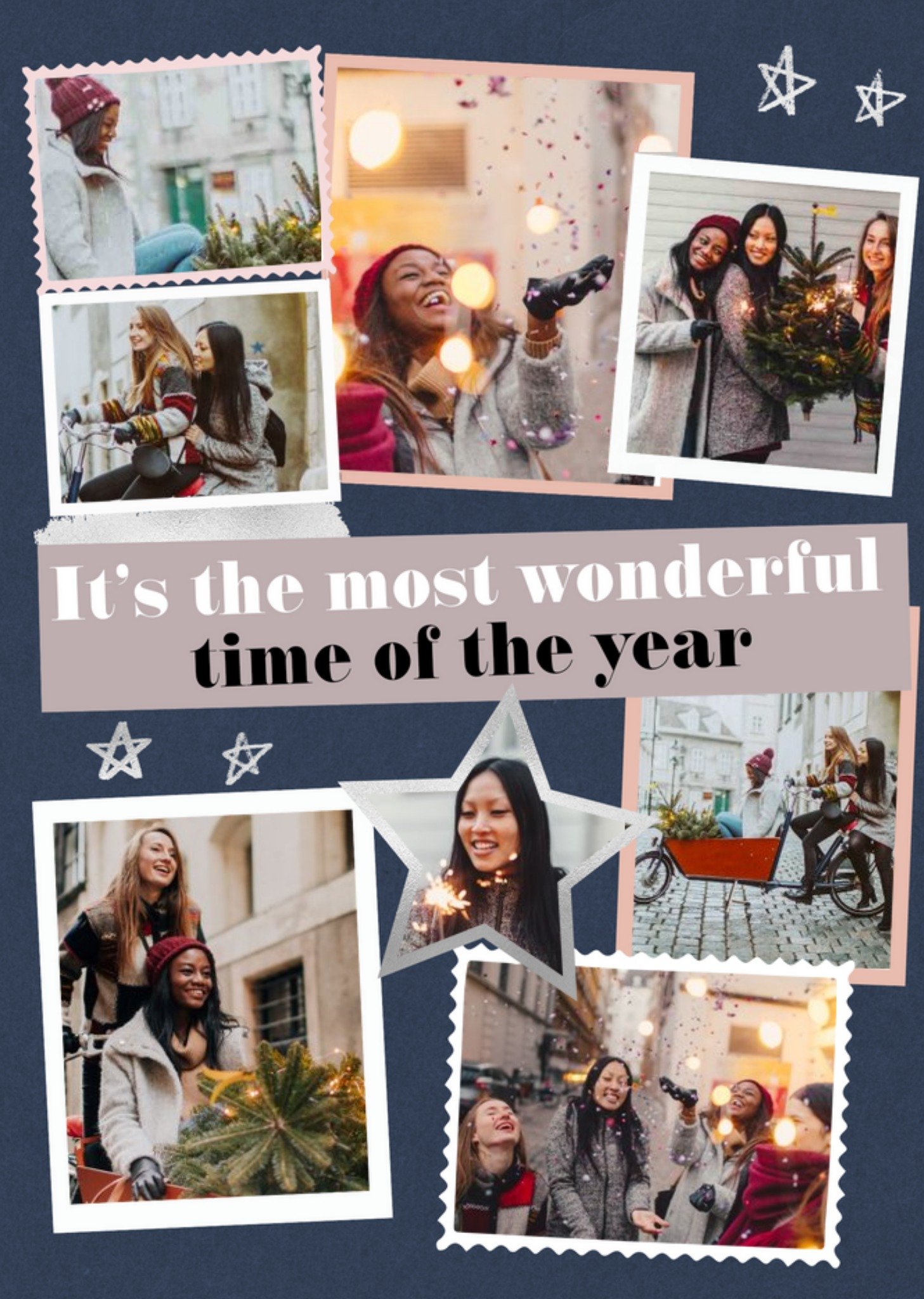 Moonpig Modern Photo Upload Collage Most Wonderful Time Of The Year Christmas Card, Large