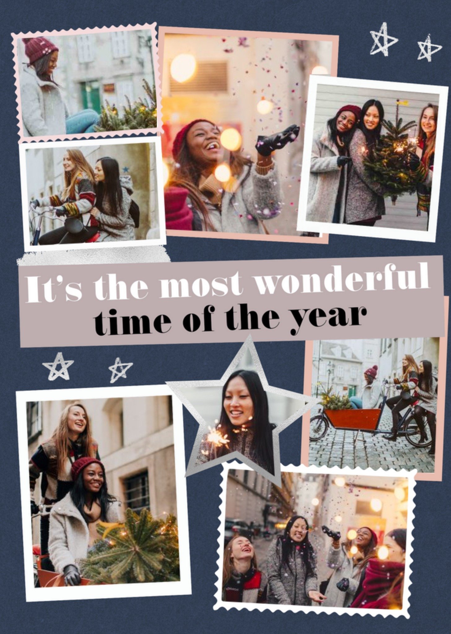 Modern Photo Upload Collage Most Wonderful Time Of The Year Christmas Card Ecard