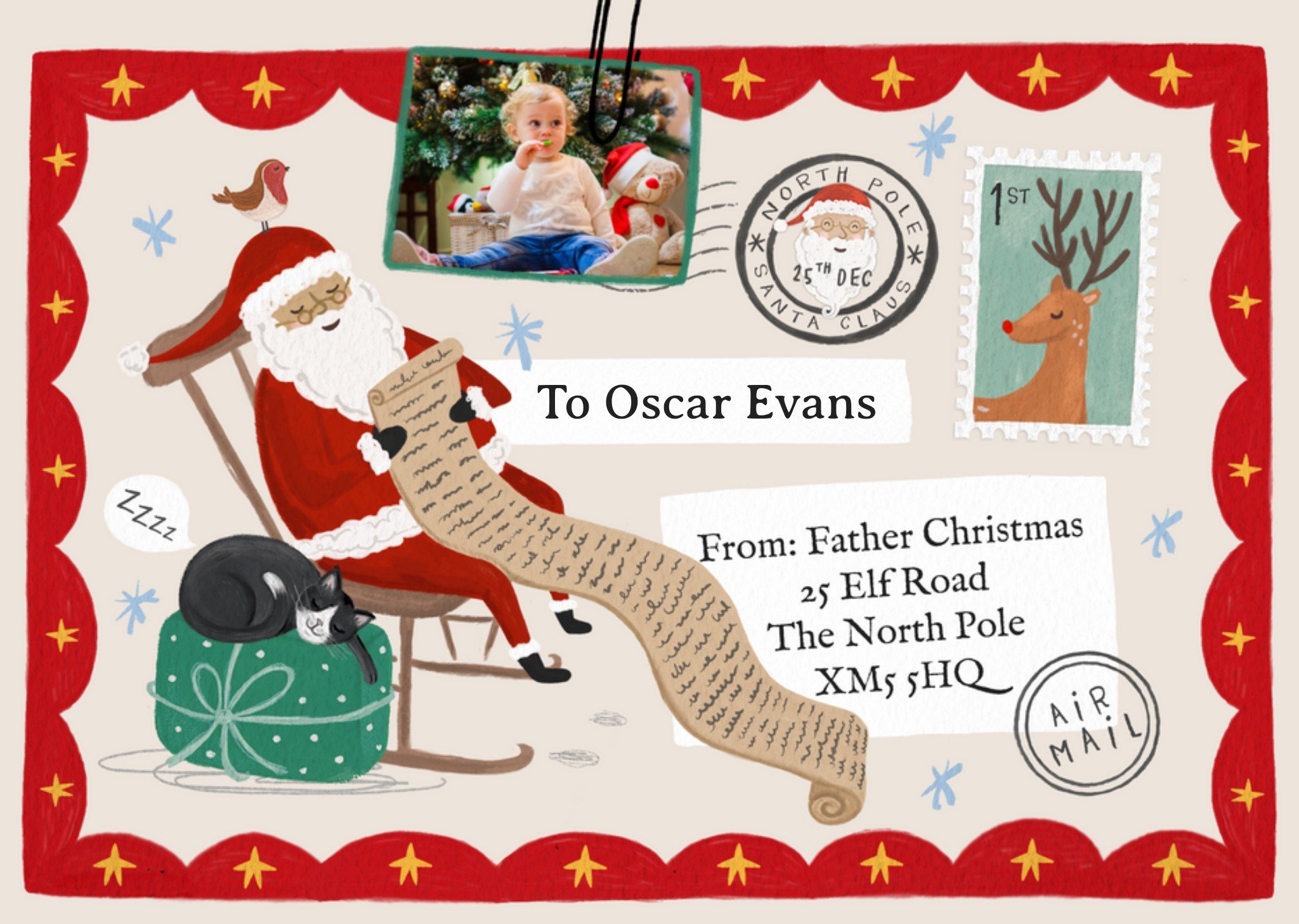 Moonpig Festive Letter From Santa Hand Painted Personalised Photo Upload Christmas Card Ecard