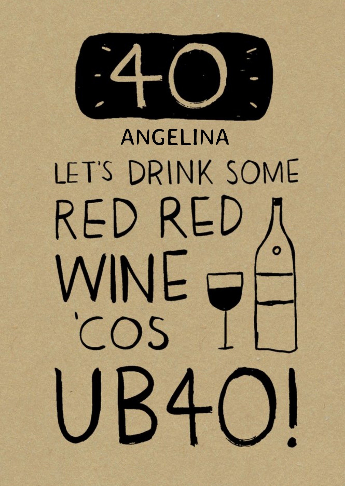 Moonpig Red Red Wine Ub40 40th Birthday Card, Large