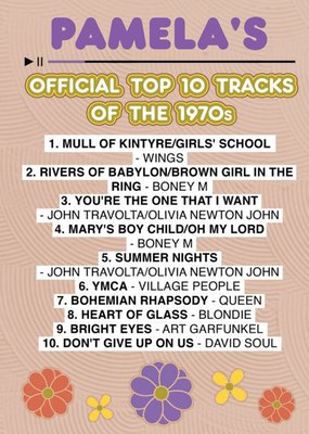 Official Charts Top 10 Tracks Of The 1970s Birthday Card
