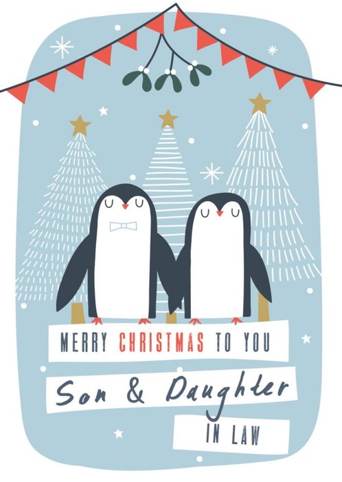 Son And Daughter In Law Pair Of Penguins Personalised Christmas Card