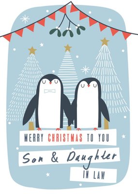 Son And Daughter In Law Pair Of Penguins Personalised Christmas Card