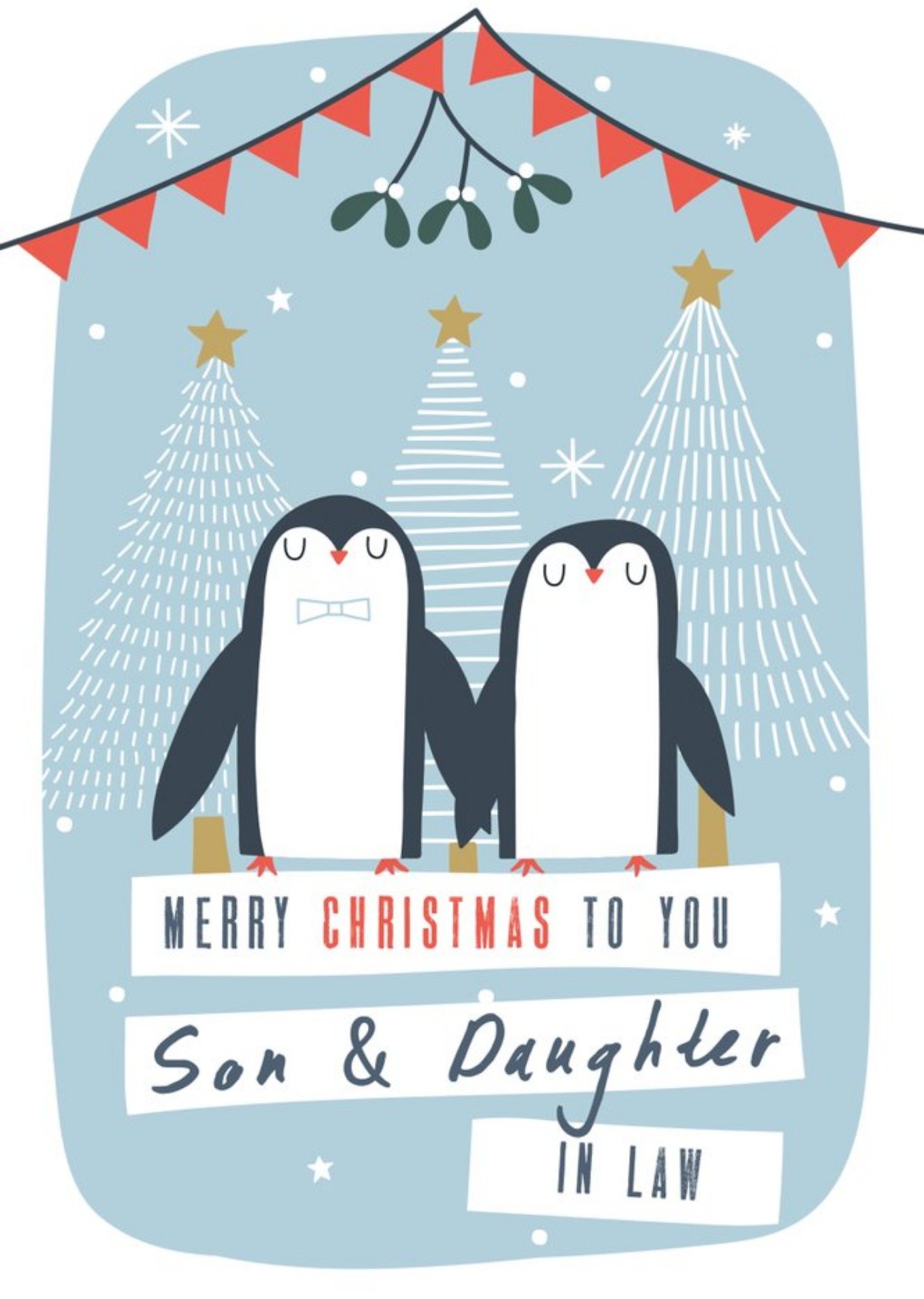 Son And Daughter In Law Pair Of Penguins Personalised Christmas Card