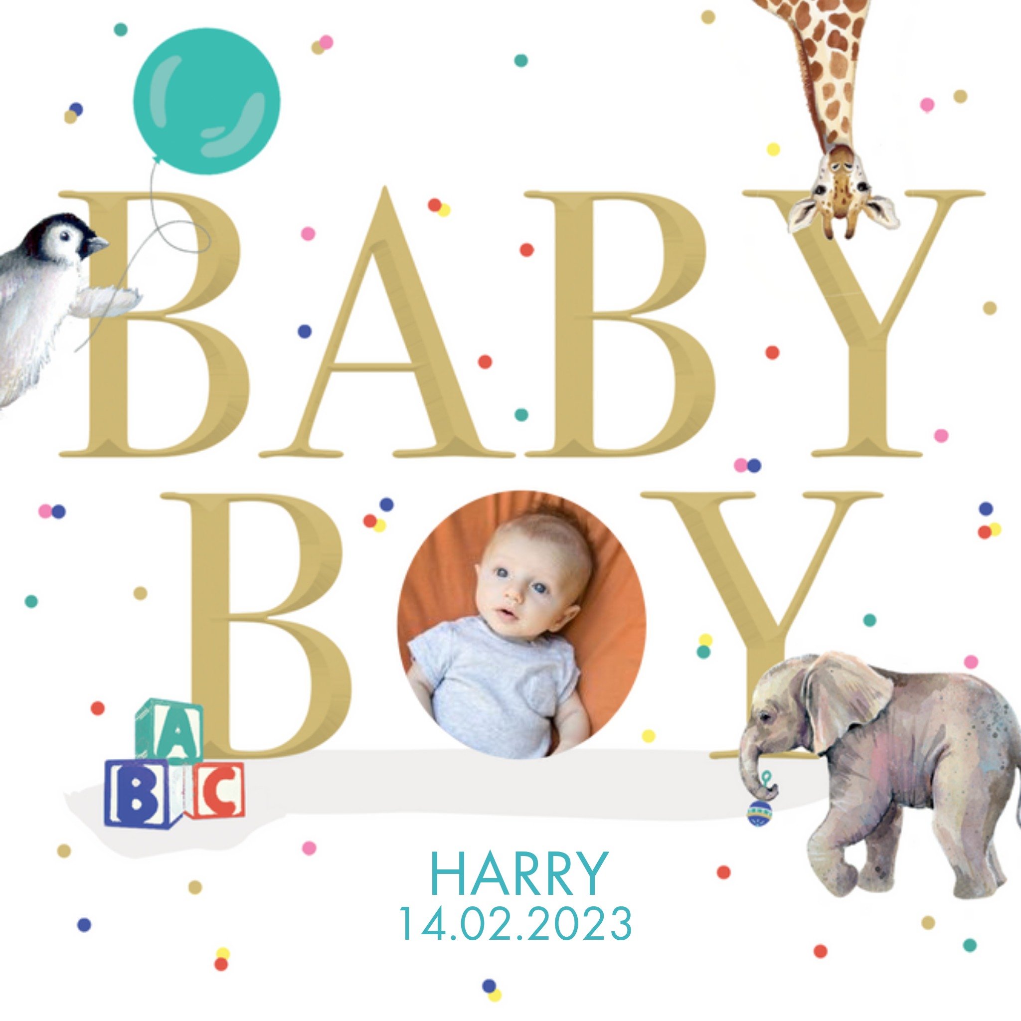 Clintons Gorgeous Baby Boy Photo Upload Card, Square