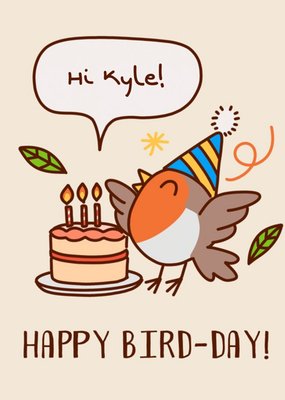 Illustrated Robin Bird-Day Card