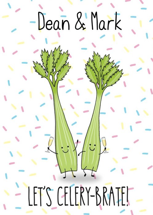 Illustration Two Pieces Of Celery. Let's Celery-Brate! Congratulations Card