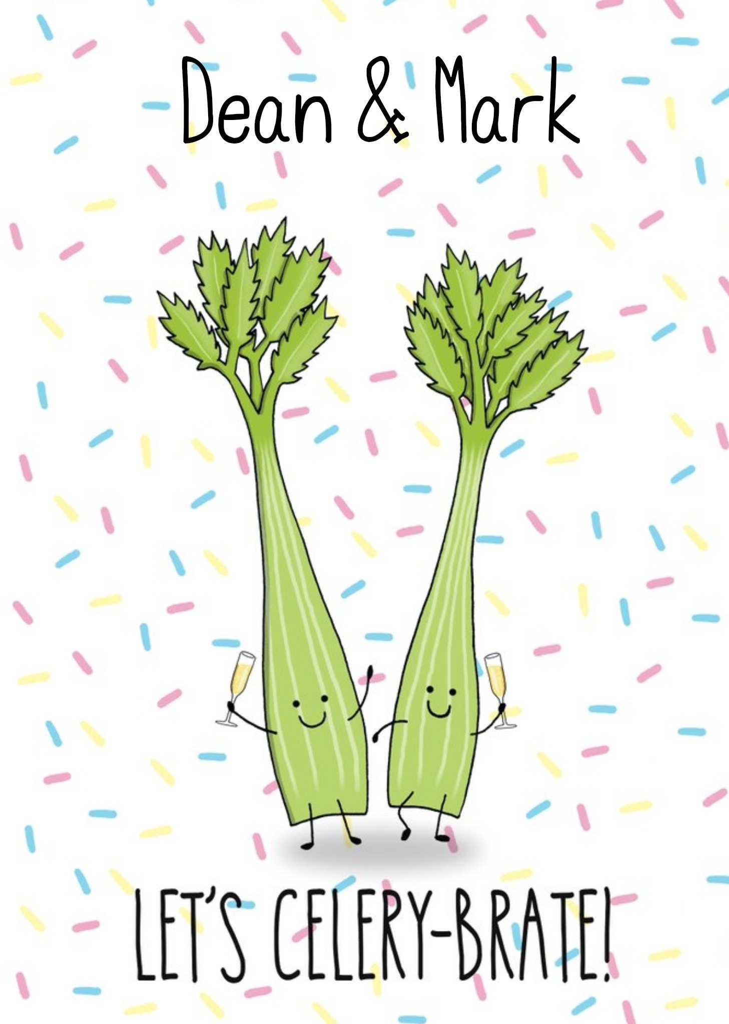 Illustration Two Pieces Of Celery. Let's Celery-Brate Congratulations Card Ecard