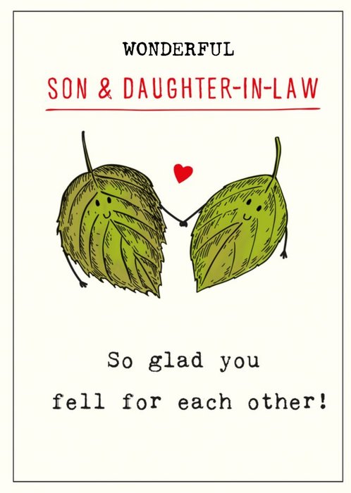 Cute Illustrative Smiling Leaves Son & Daughter-in-Law Anniversary Card