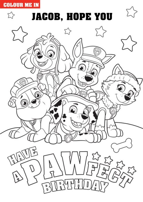 Kids Birthday card - Paw Patrol - colouring in activity card | Moonpig