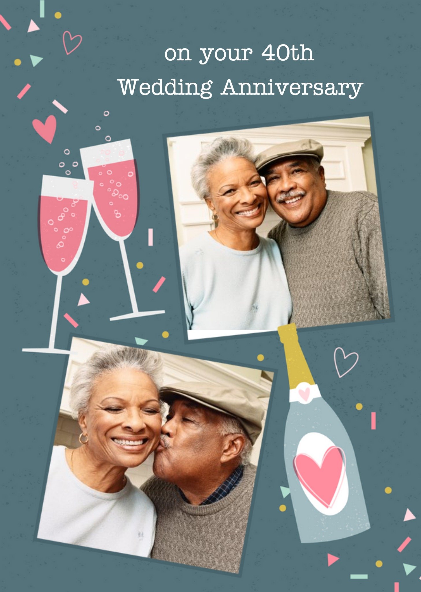 Illustrated Champagne And Connfetti 40th Anniversary Photo Upload Card Ecard