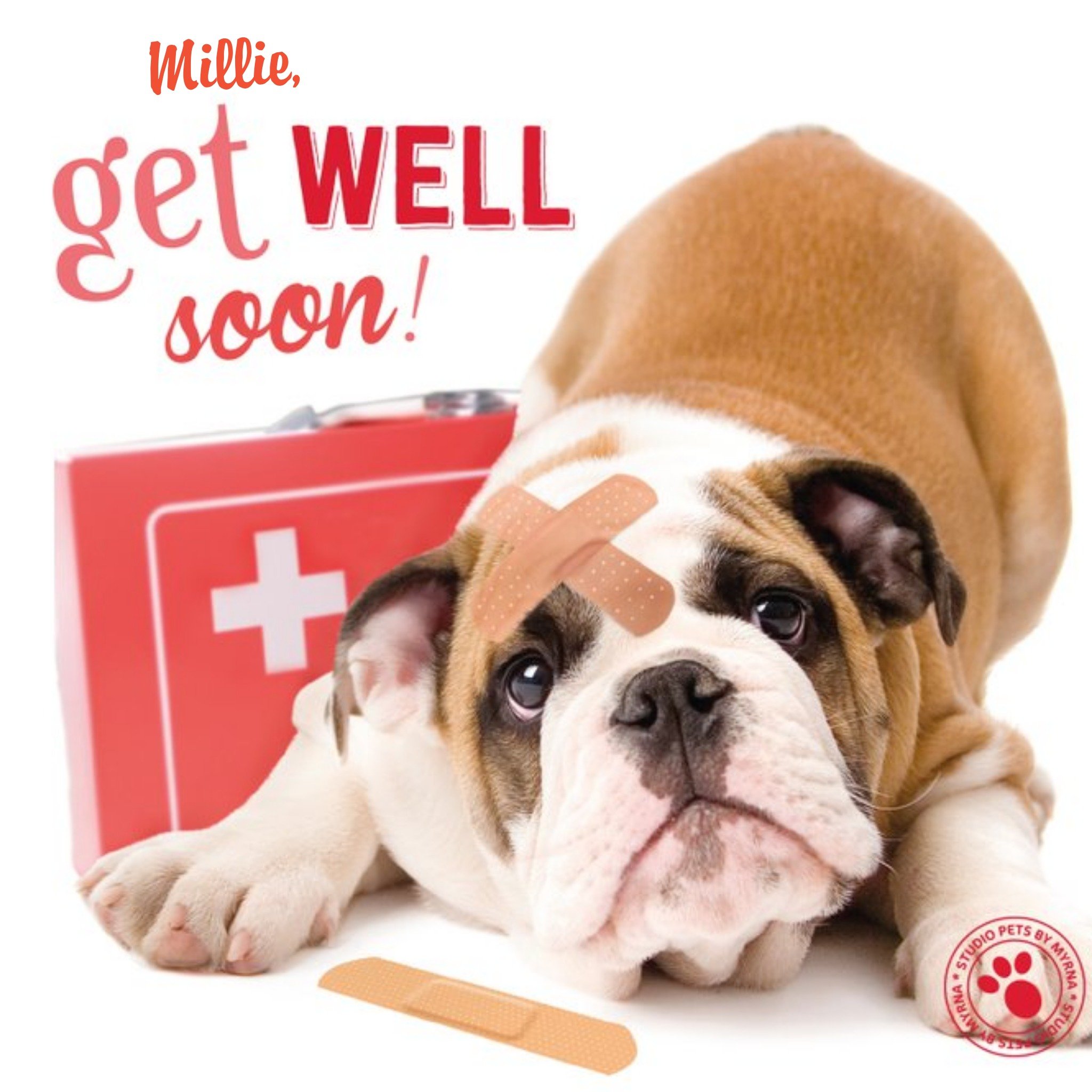 Studio Pets Personalised Get Well Soon Card, Square