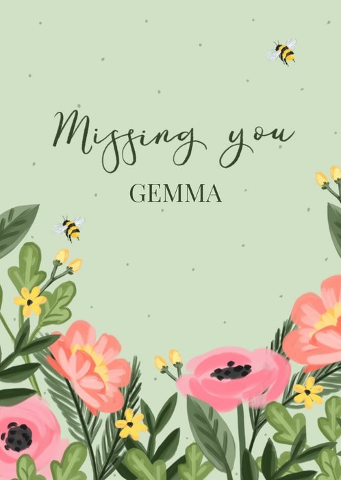 Okey Dokey Design Floral Illustrated Customisable Missing You Card