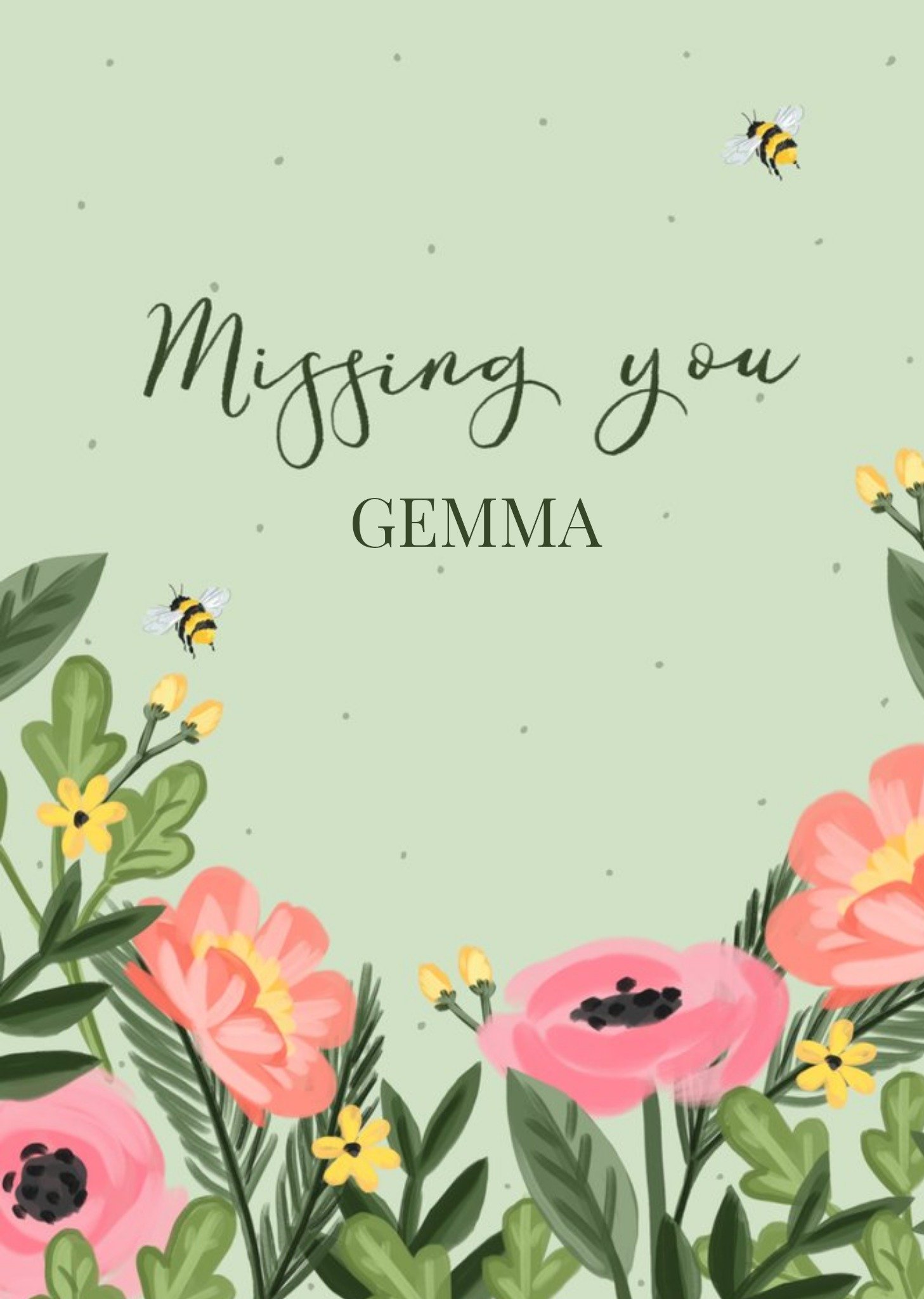 Okey Dokey Design Floral Illustrated Customisable Missing You Card Ecard