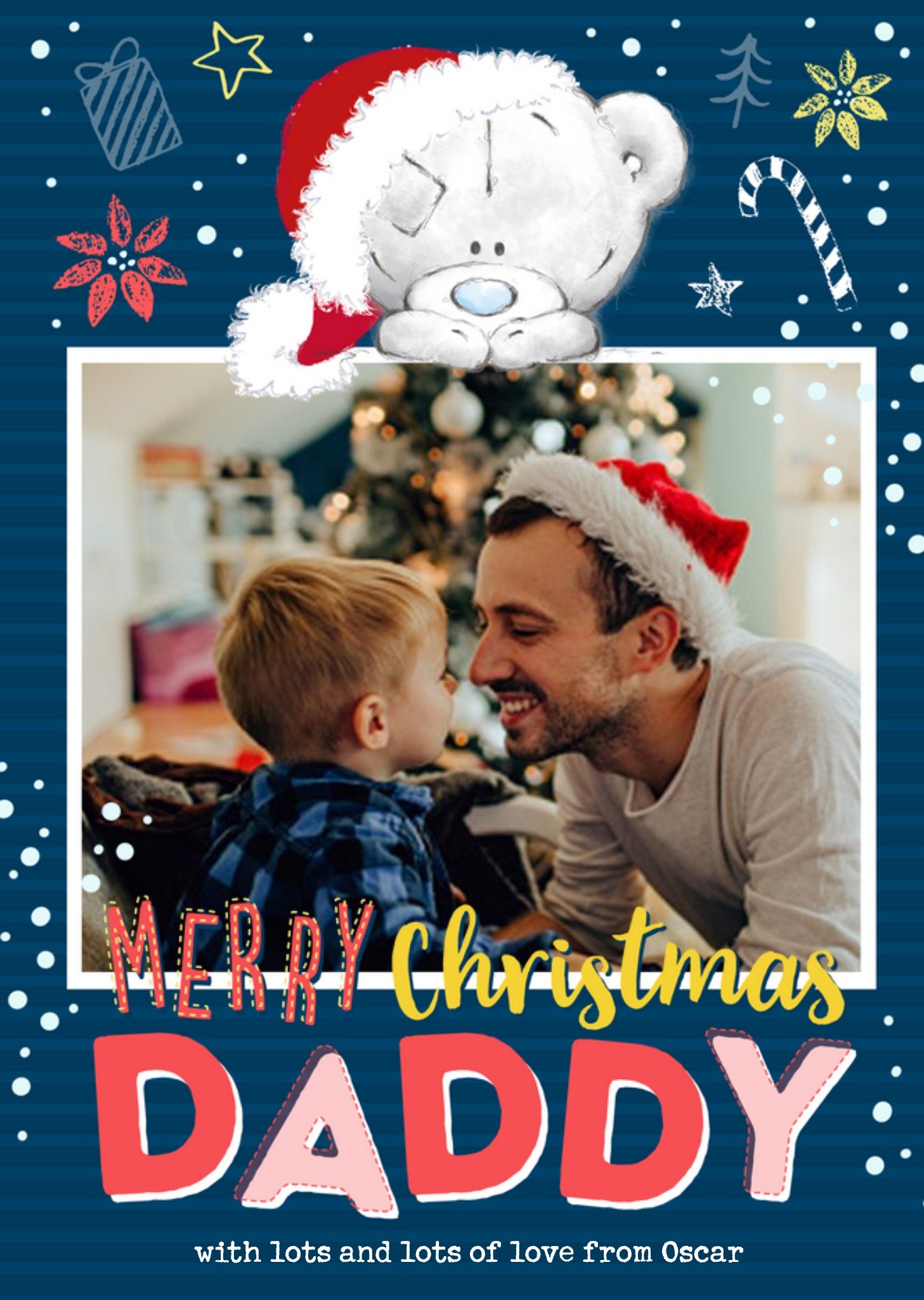 Me To You Tiny Tatty Teddy Merry Christmas Daddy Photo Upload Card, Large