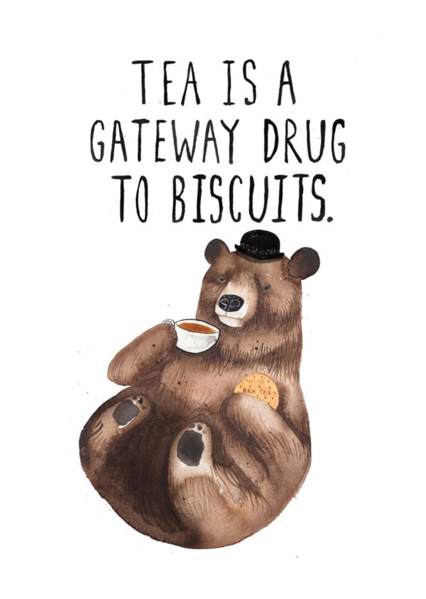 Jolly Awesome Bear With Tea And Biscuits Funny Birthday Card Ecard