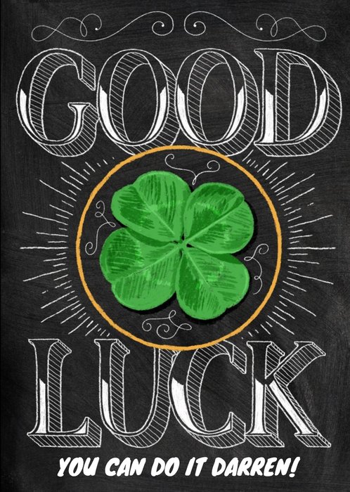Big Chalk Letters Personalised Good Luck Card
