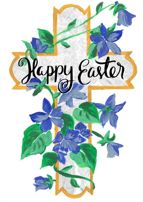 Cross And Bluebells Personalised Happy Easter Card