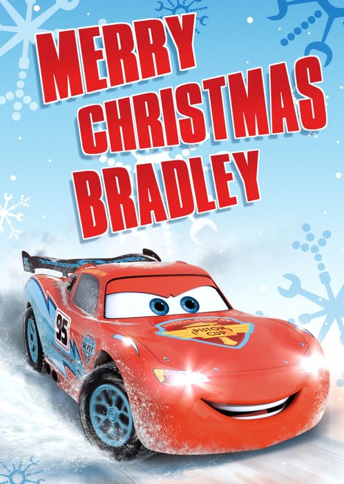 Disney Cars Lightning Mcqueen Snowflake Personalised Merry Christmas Card