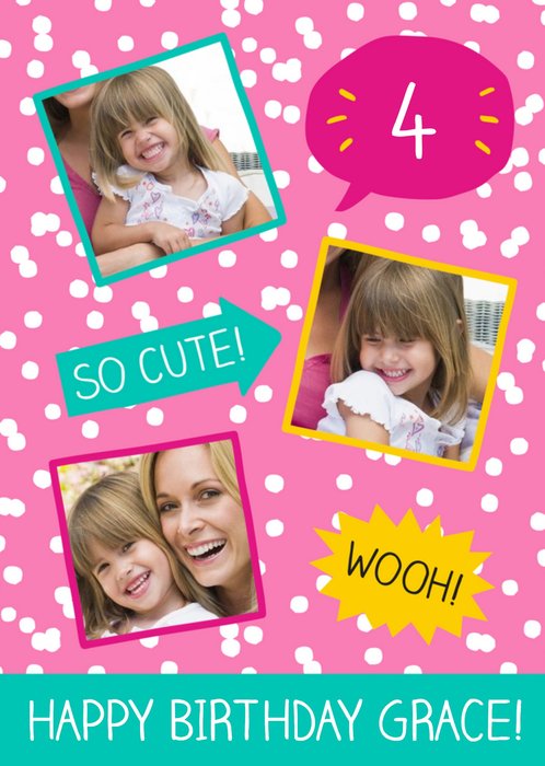 So Cute Personalised Photo Upload Happy 4th Birthday Card