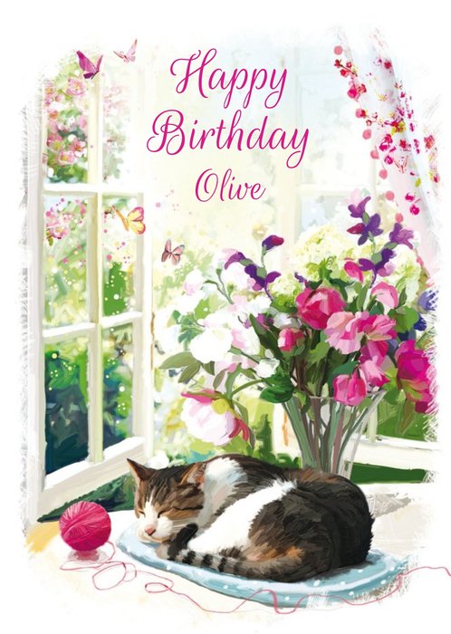 Cute Sleeping Cat Personalised Card