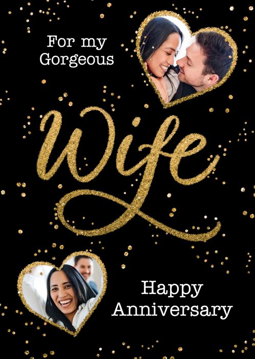 Metallic Lettering Gorgeous Wife Happy Anniversary Photo Upload Card ...