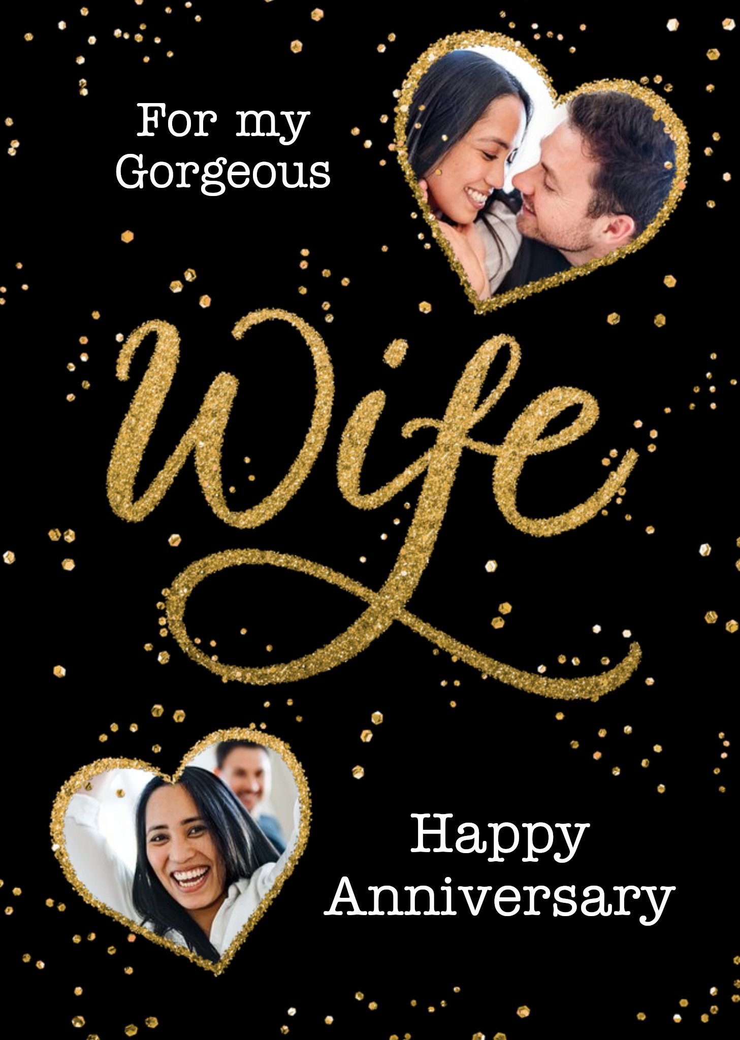 Metallic Lettering Gorgeous Wife Happy Anniversary Photo Upload Card Ecard