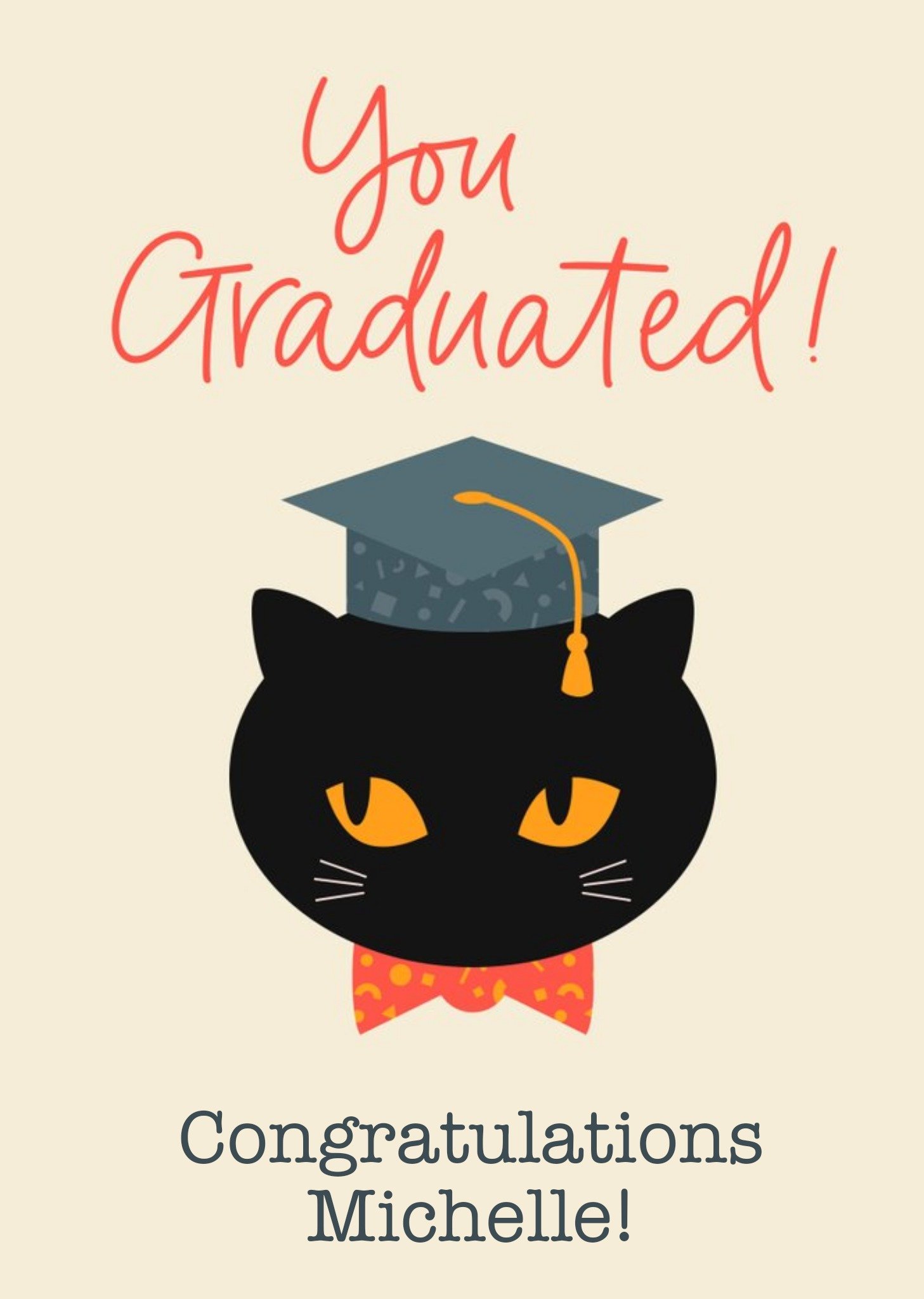 Simple Illustration Of A Cat Graduating Congratulations You Graduated Card Ecard