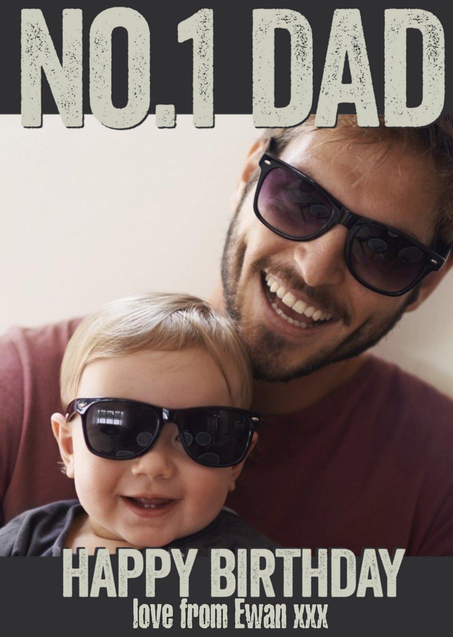 Charcoal Number One Dad Personalised Happy Birthday Photo Card Ecard