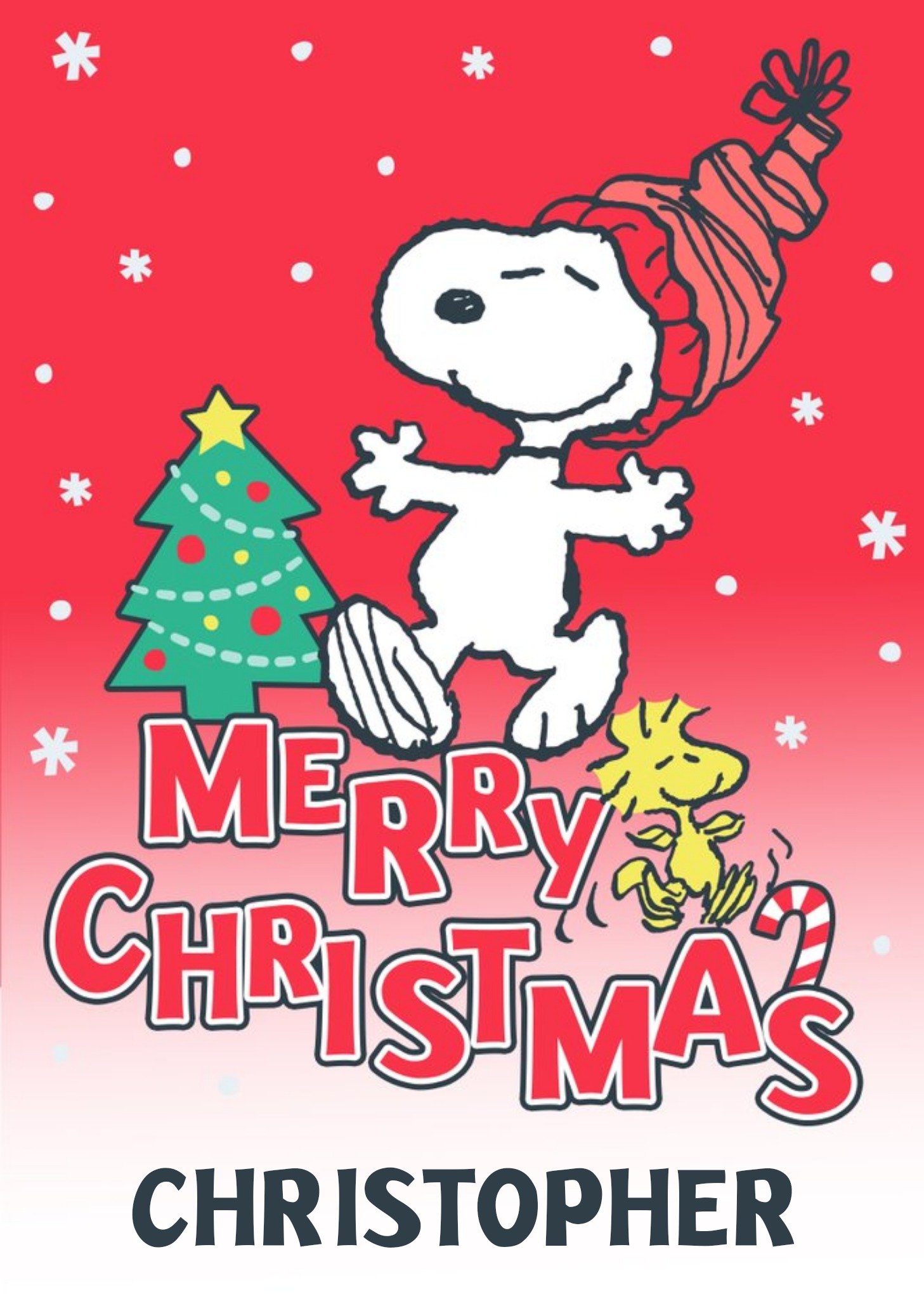 Moonpig Cute Illustrated Peanuts Snoopy Merry Christmas Card Ecard
