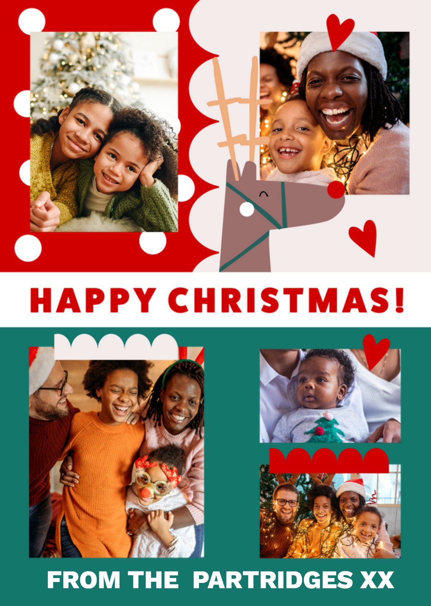 Moonpig Merry Bold Collage Frames Reindeer Photo Upload Christmas Card, Large