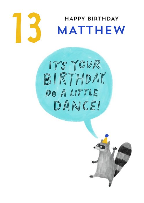 Cute Illustrative Raccoon Birthday Card