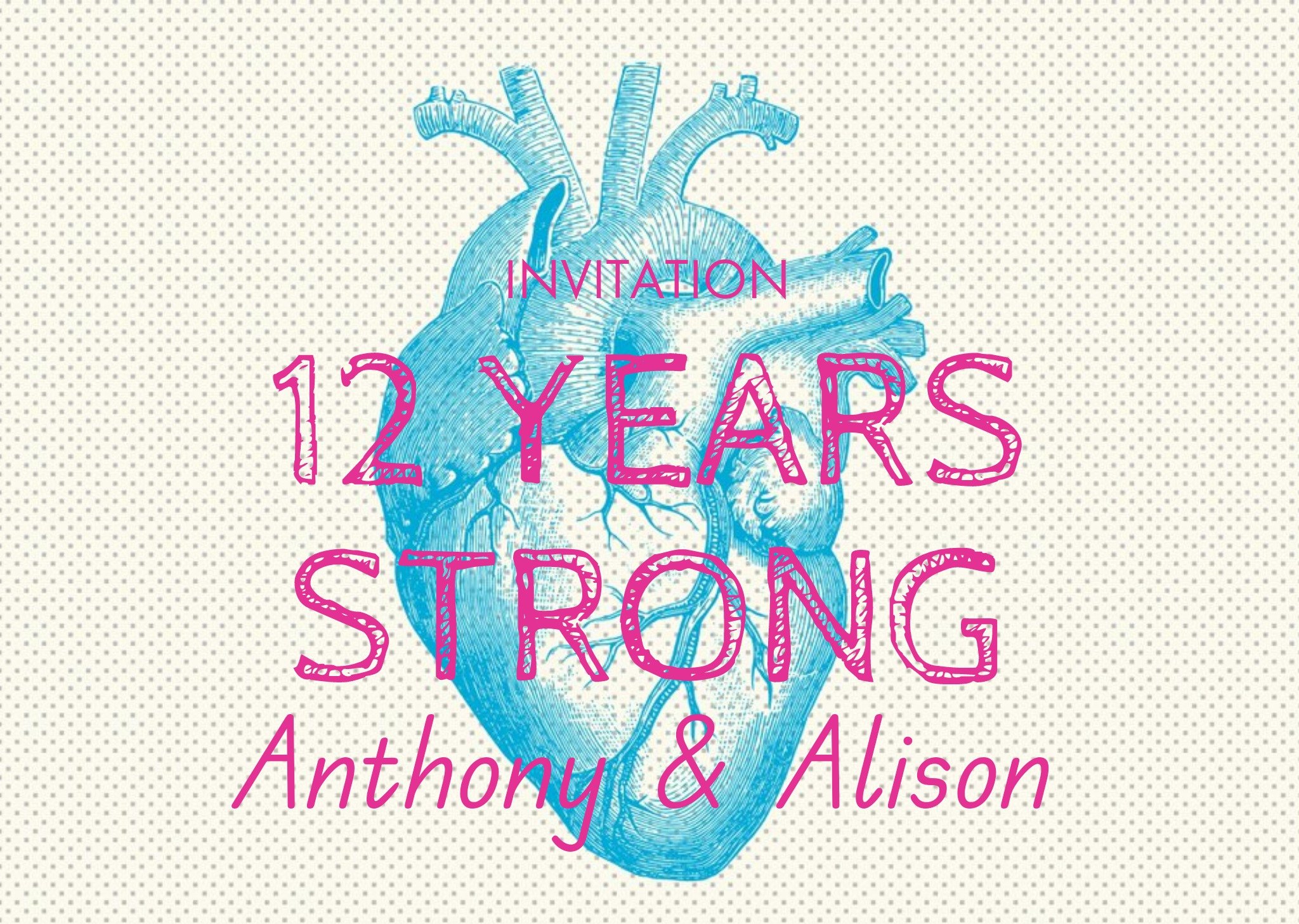 Neon Blue Heart Personalised 12Th Anniversary Party Invitation Ecard