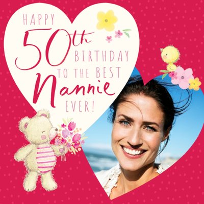 Simple Illustrated Design Happy 50th Birthday To The Best Nannie Ever Photo Upload Card