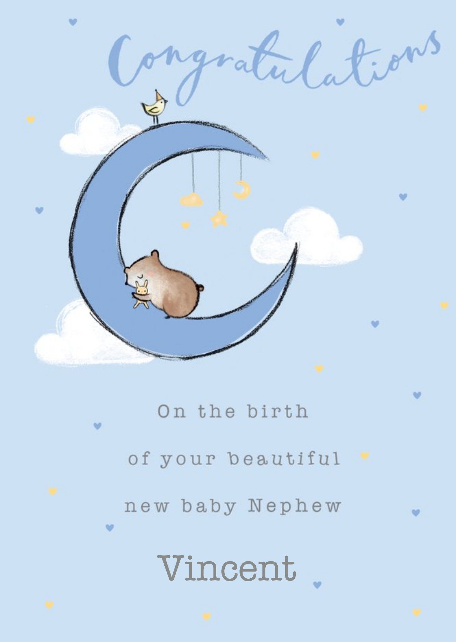 Moonpig Clintons Illustration Moon Cute New Baby Card, Large