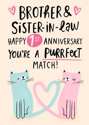 Illustration Of Two Cats Brother And Sister In Law First Anniversary Card