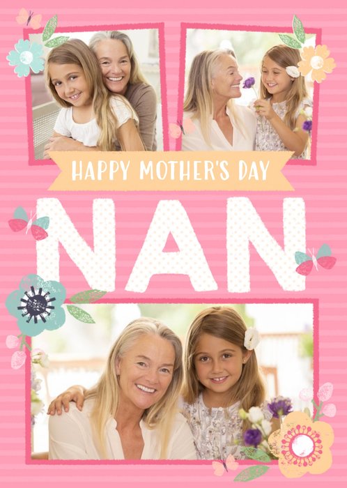 Pink Striped To My Nan Mother's Day Photo Card