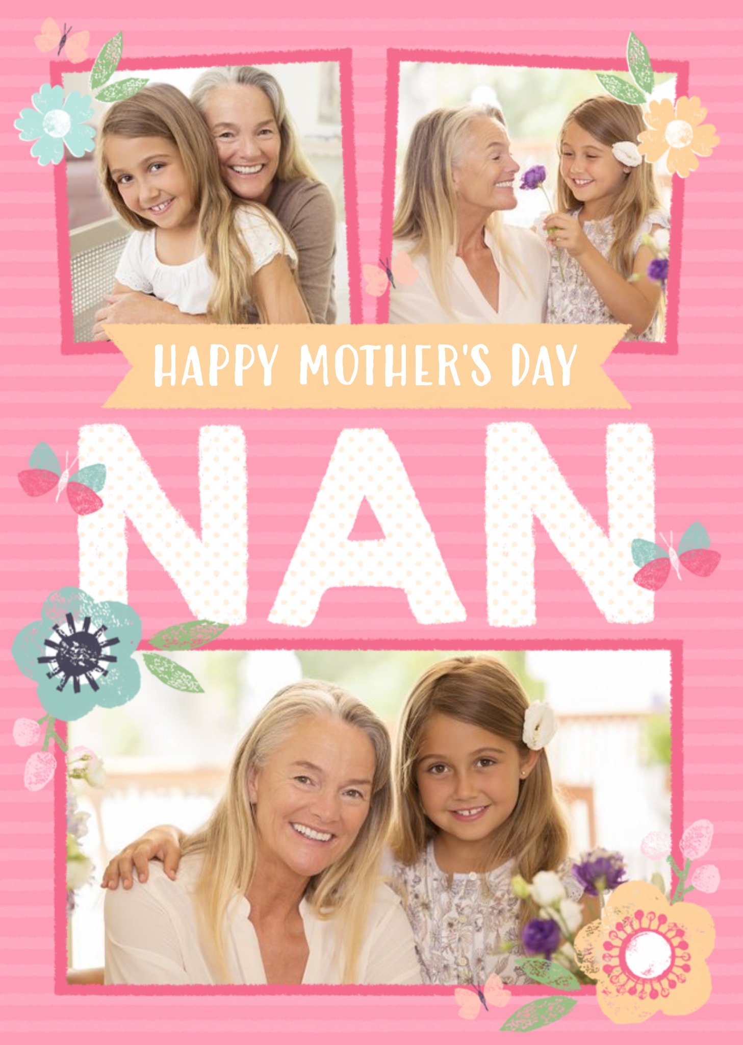 Pink Striped To My Nan Mother's Day Photo Card Ecard