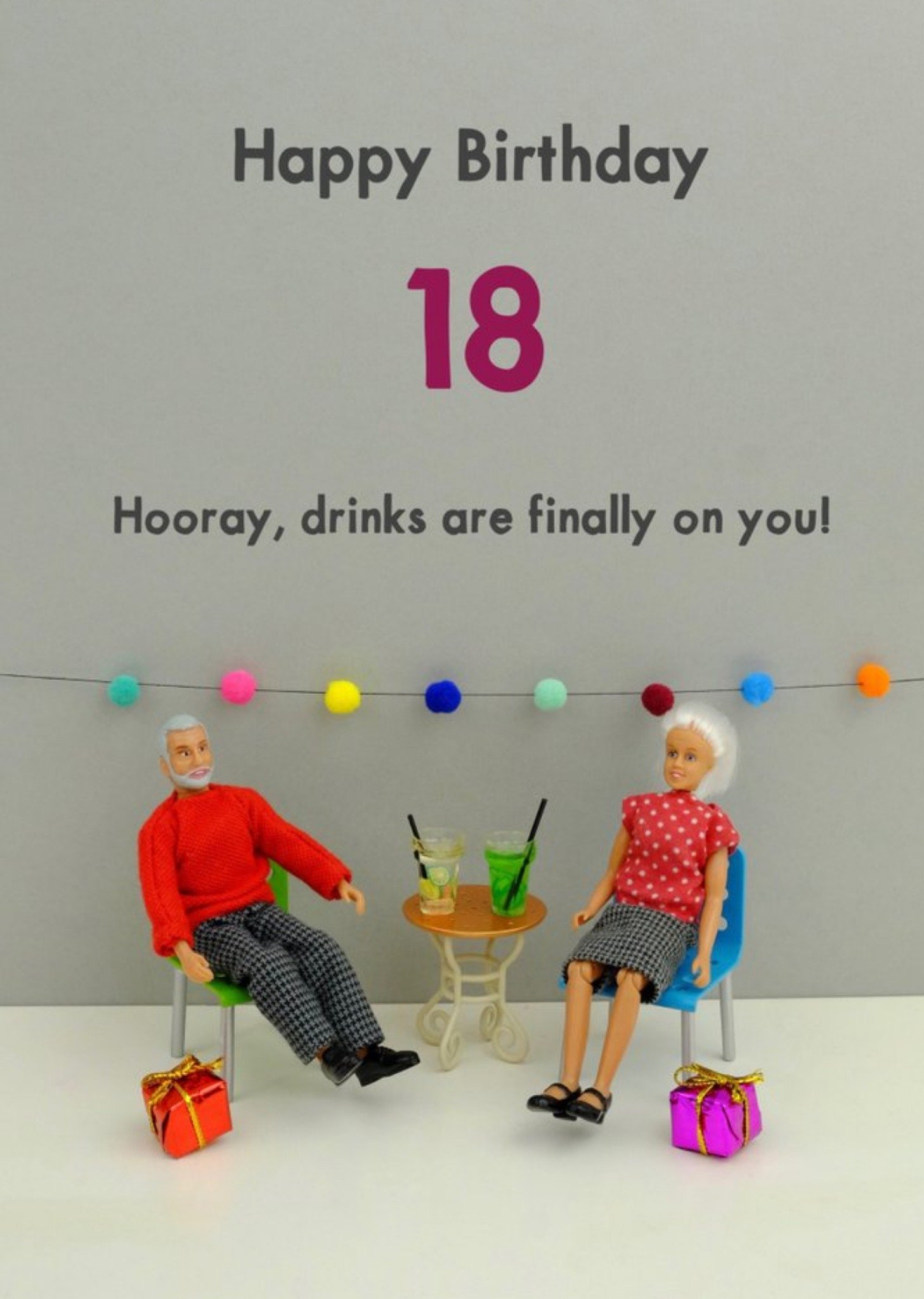 Bold And Bright Funny 18 Hooray Drinks Are Finally On You Card, Large