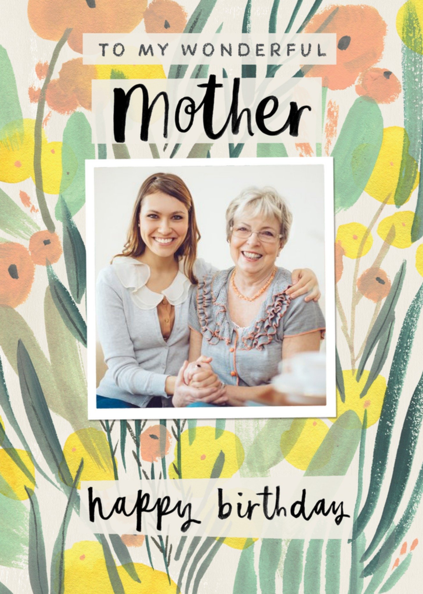 Moonpig Painterly Floral Photo Upload Mother Birthday Card , Large