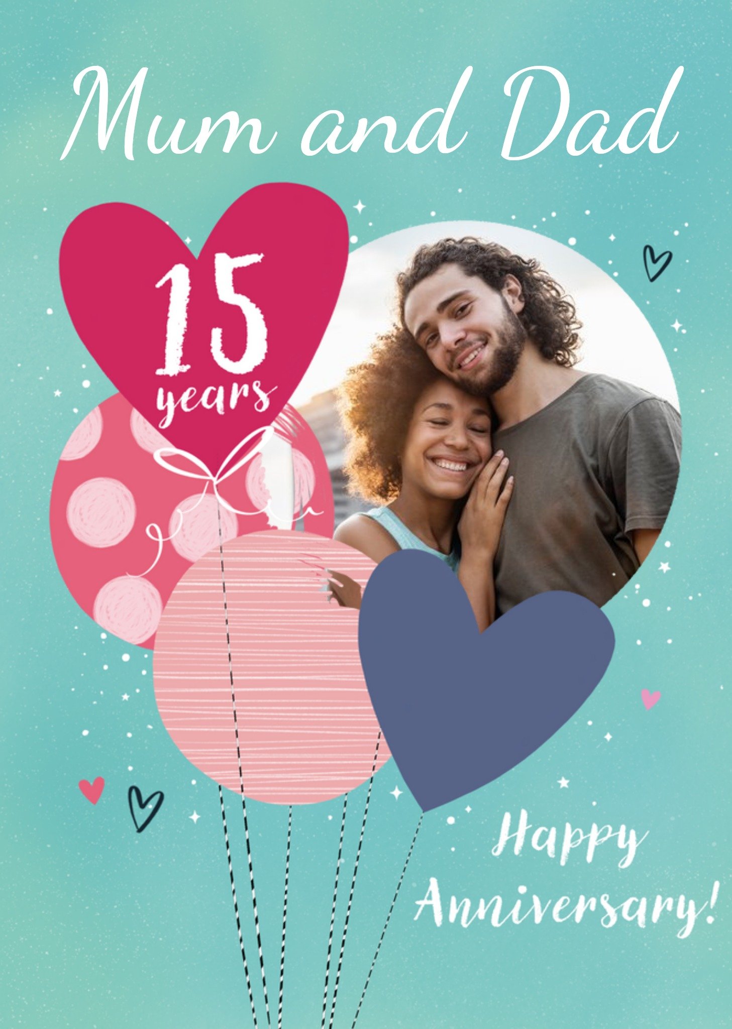 Colourful Balloon Photo Upload 15th Anniversary Card Ecard